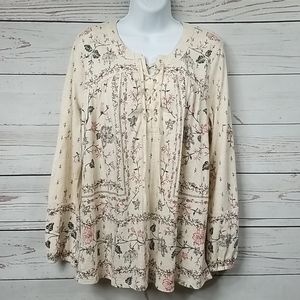 Style&Co Womens Long Sleeve Split Neck Floral Top